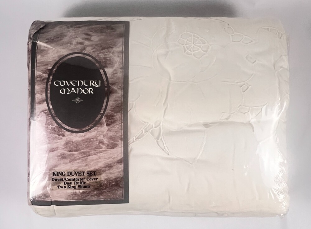 Coventry Manor Victoria King Duvet Set White Cotton Applique Two King Shams